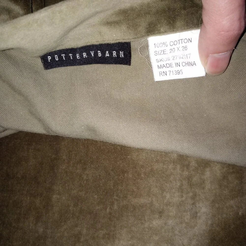 Pottery Barn Green Velour Velvet Button Closure Shams